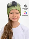 Детская шапка / черный кот на лугу