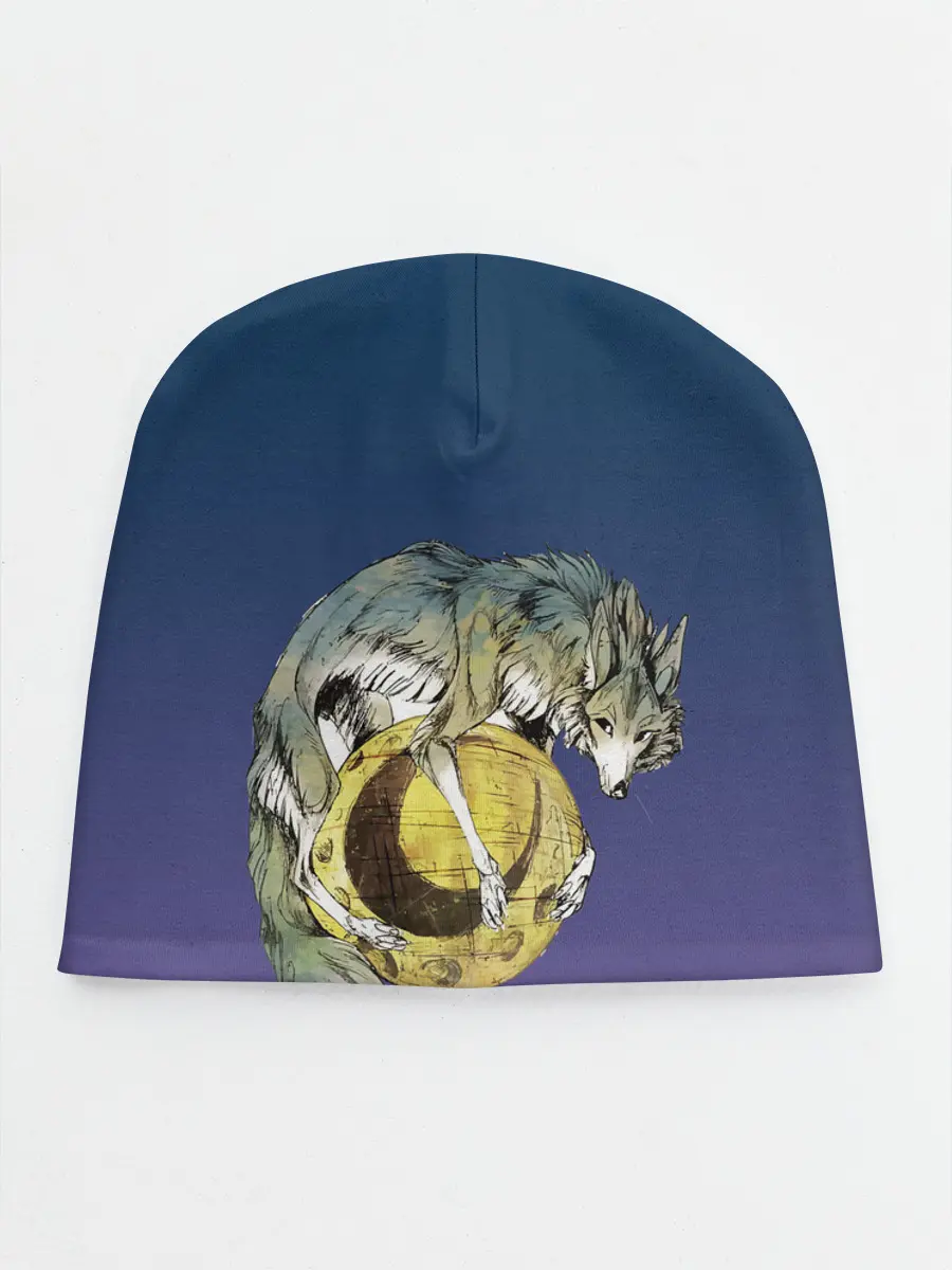 Детская шапка / волченок на луне рисунок