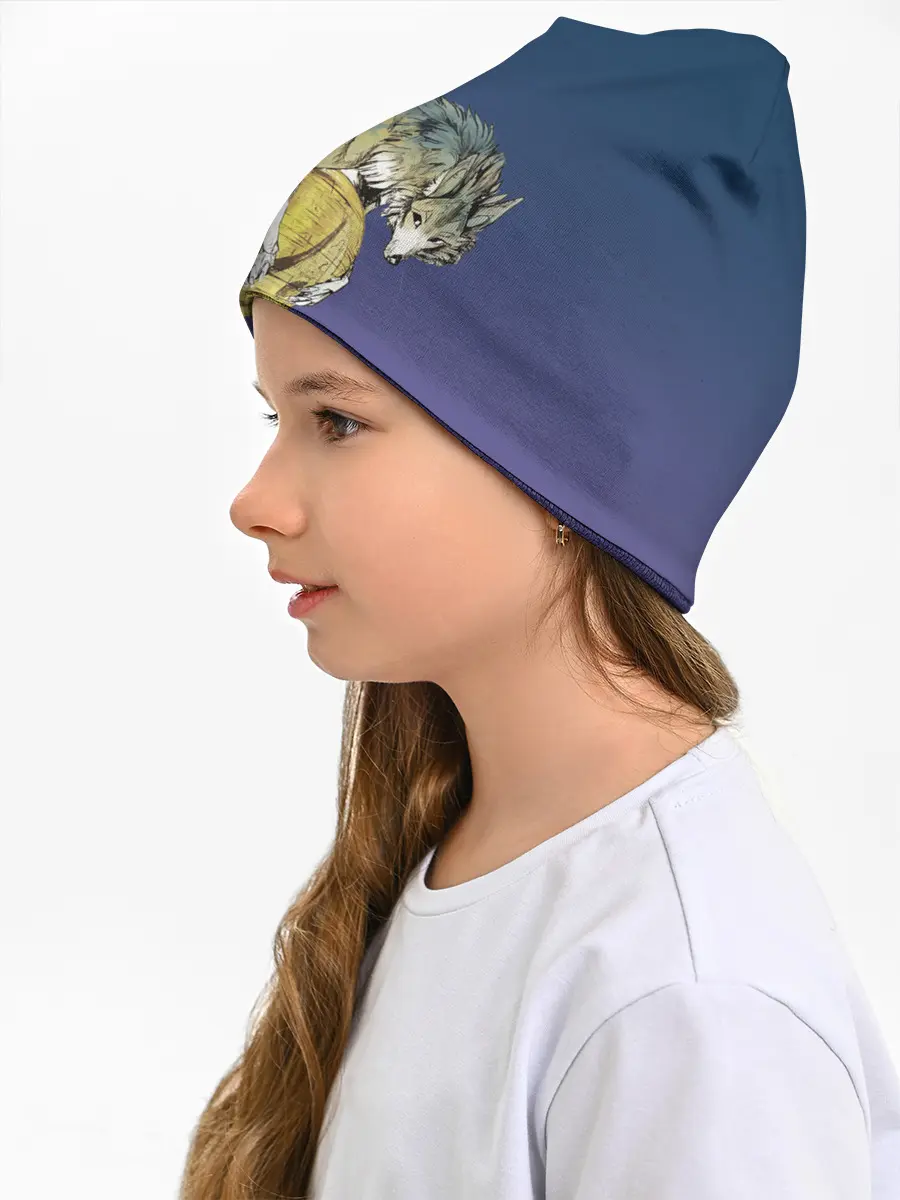 Детская шапка / волченок на луне рисунок