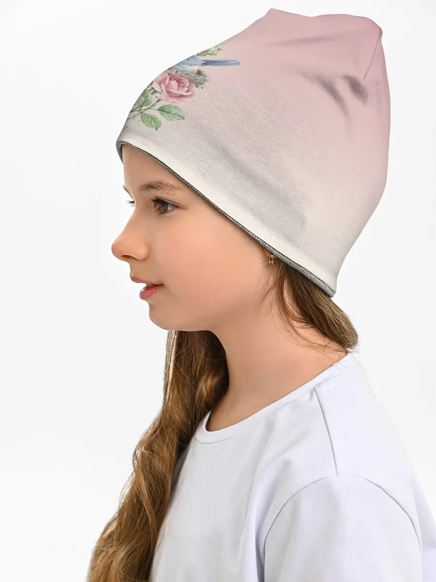 Детская шапка / Птичка в гнезде роза