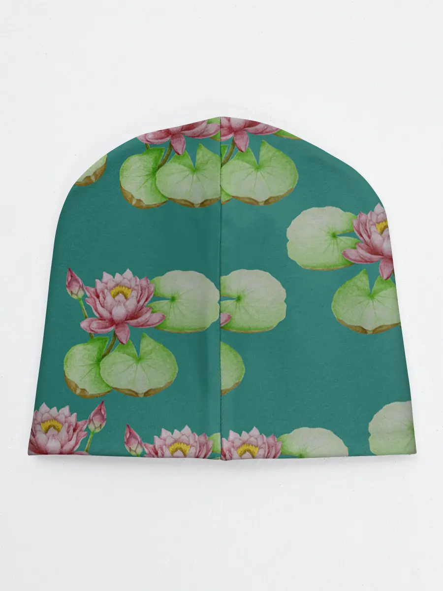 Детская шапка / Лотосы на темно бирюзовом фоне