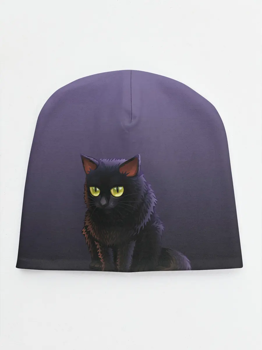 Детская шапка / черный кот на фиолетовом