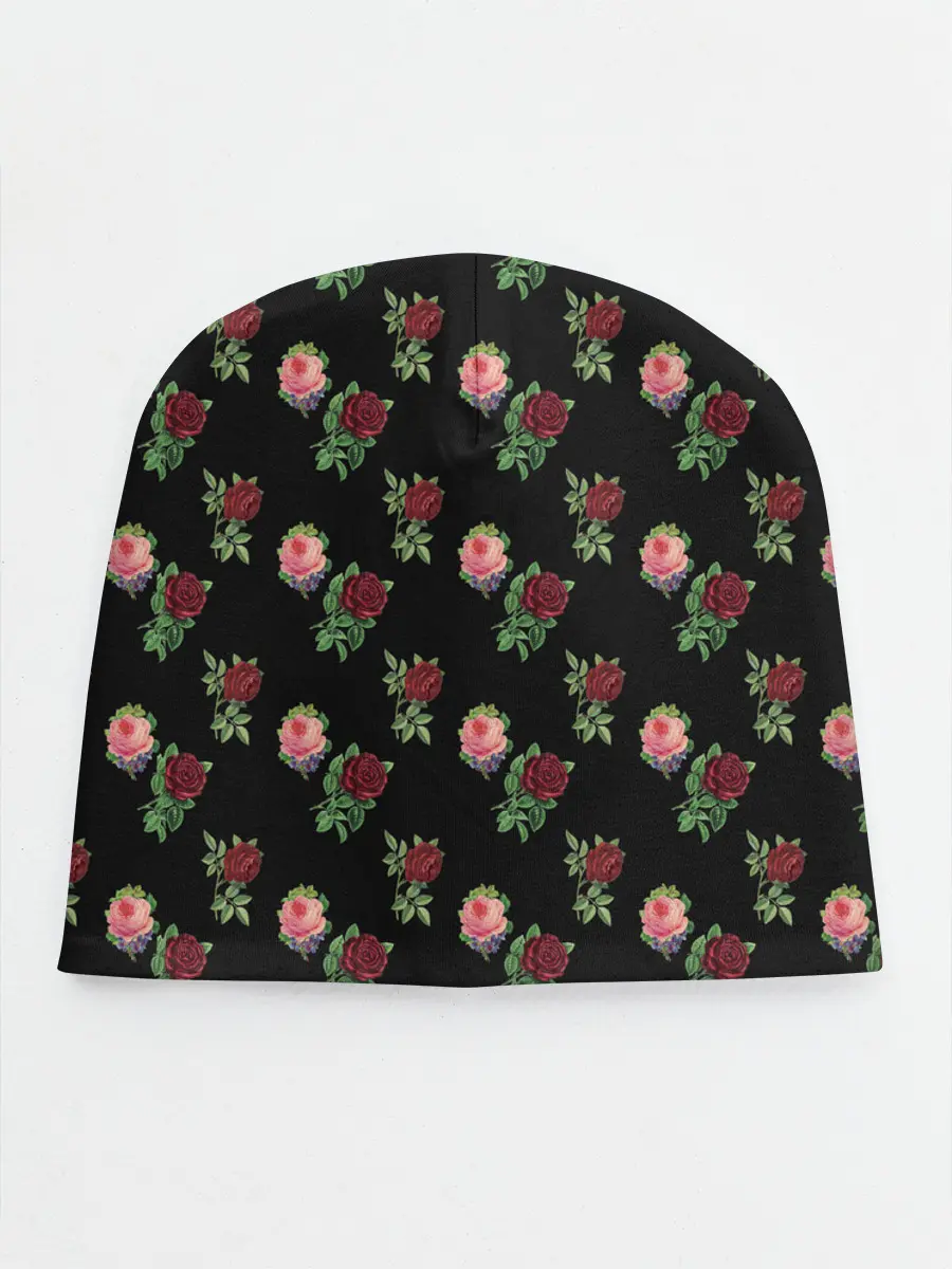 Детская шапка / принт розы черный фон