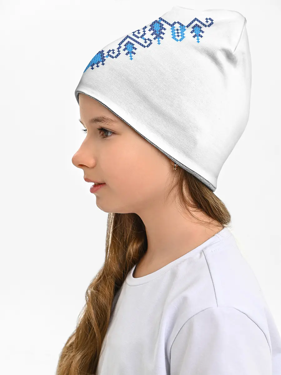 Детская шапка / Славянский узор сине-голубой