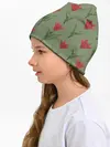 Детская шапка / Красные тюльпаны на зеленом