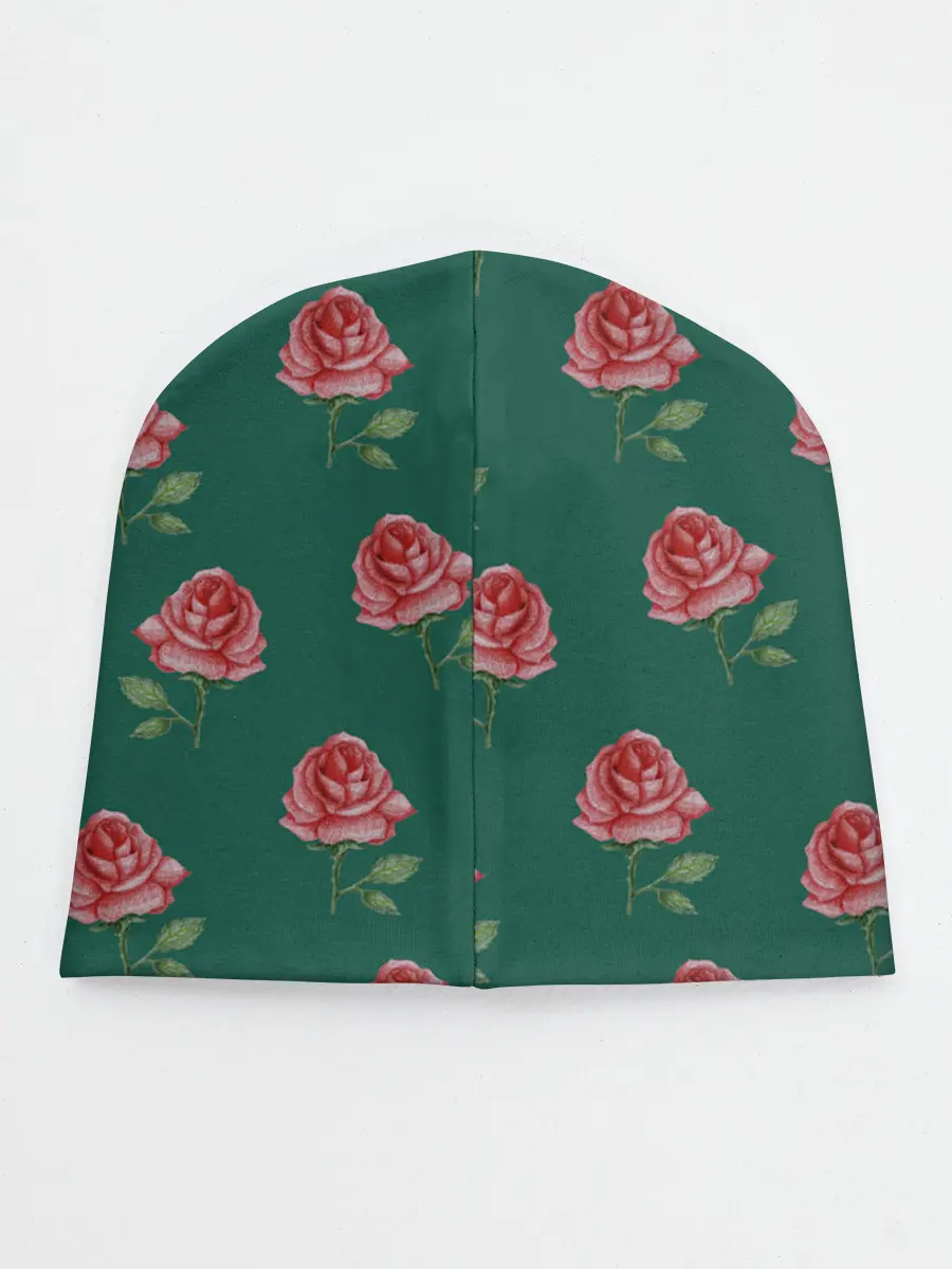 Детская шапка / Розы на зеленом фоне