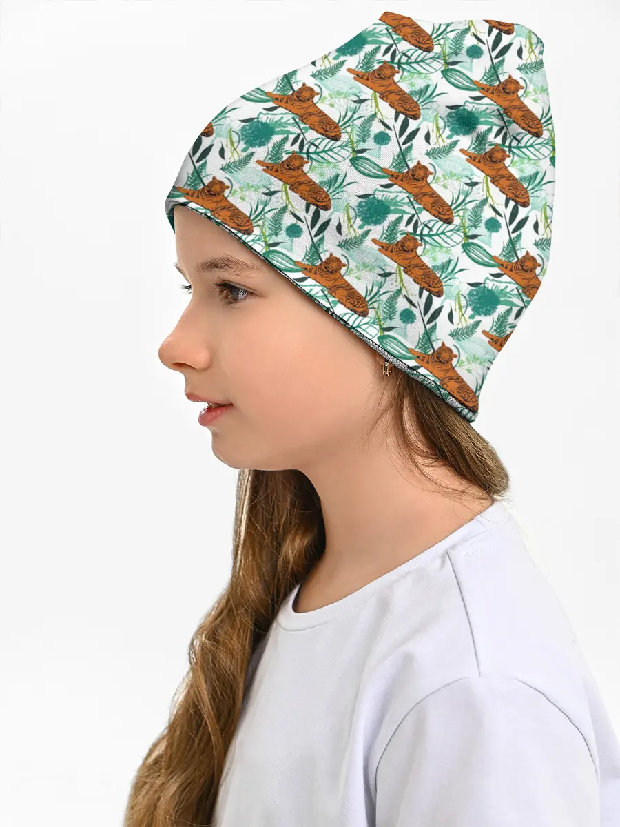 Детская шапка / Цветы и Тигр Паттерн