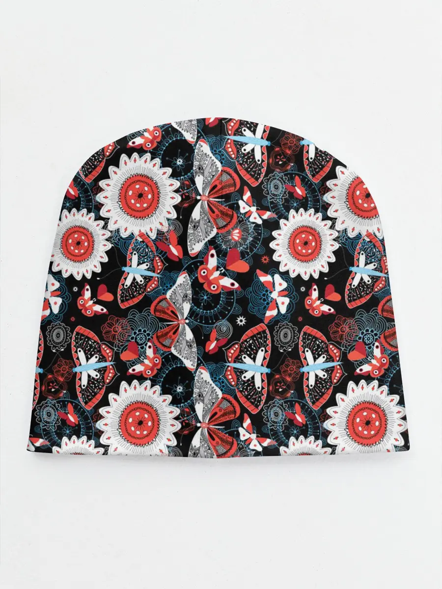 Детская шапка / Паттерн из Бабочек с Цветами