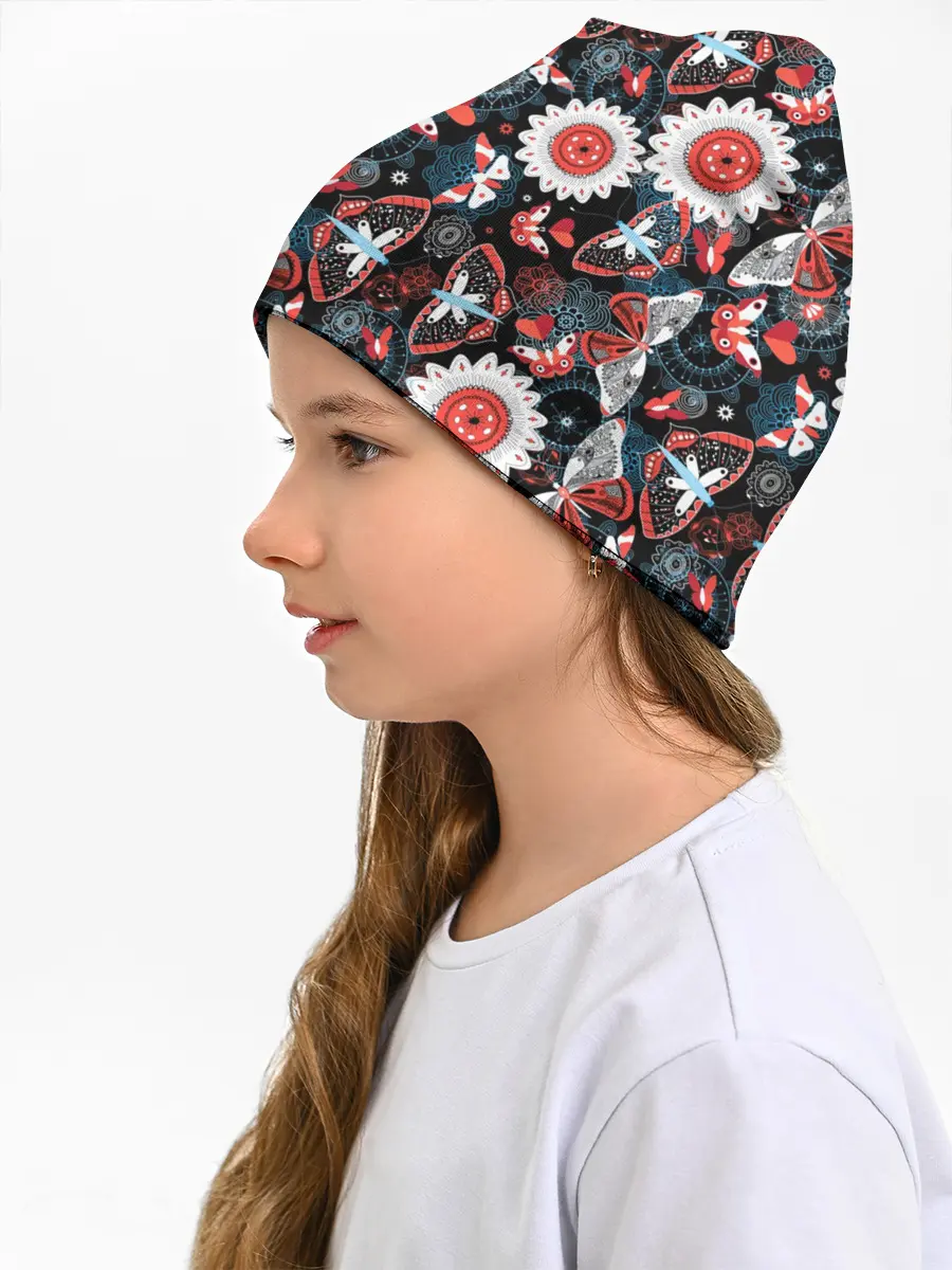 Детская шапка / Паттерн из Бабочек с Цветами