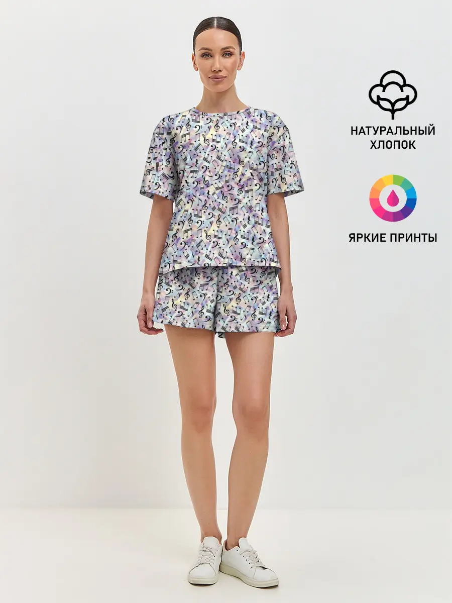 Женская пижама с шортами / Музыкальные Ноты