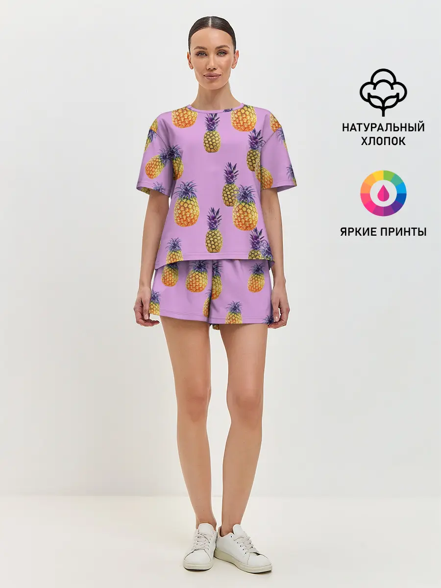 Женская пижама с шортами / Ананасы