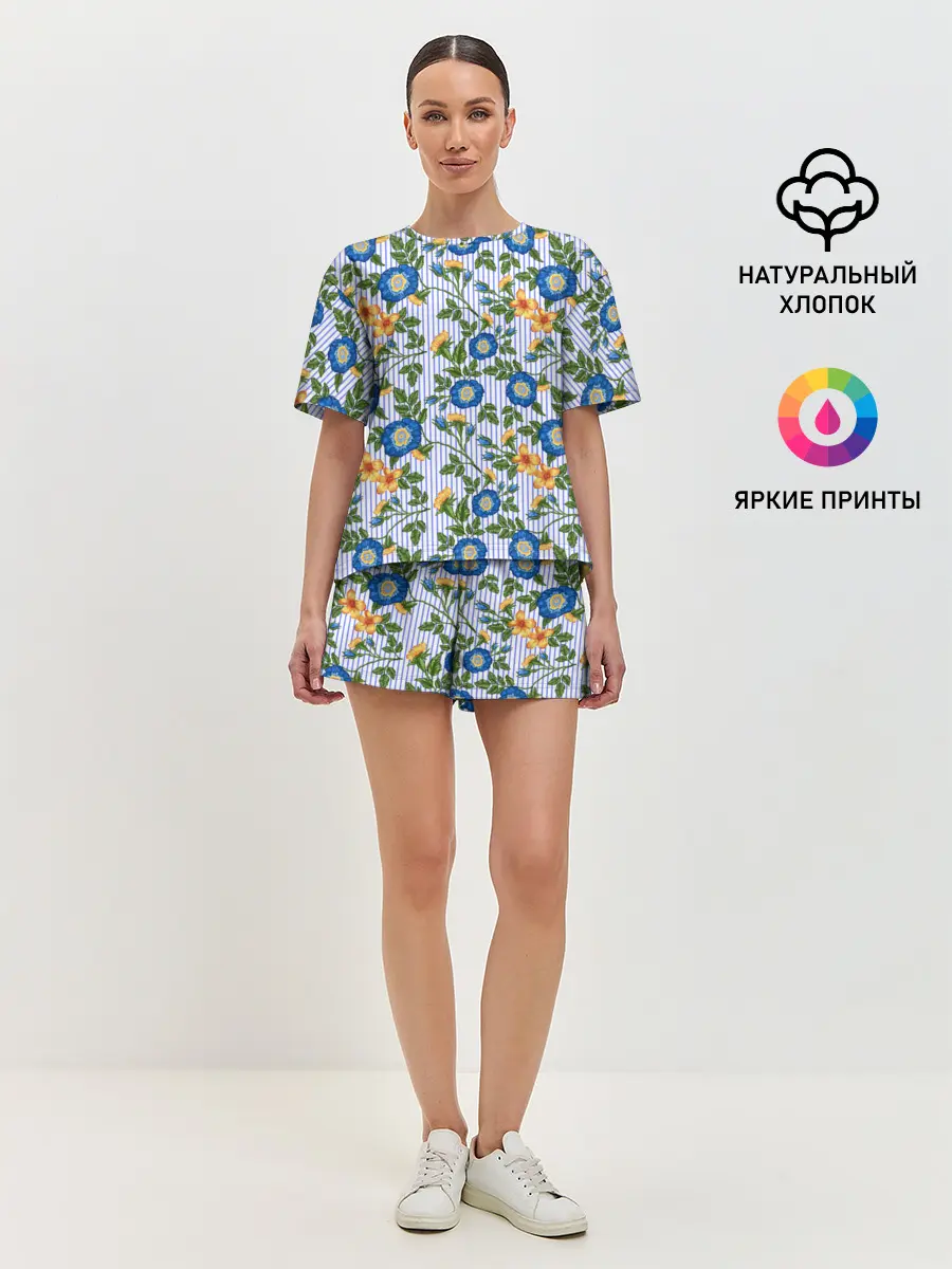 Женская пижама с шортами / Цветочки