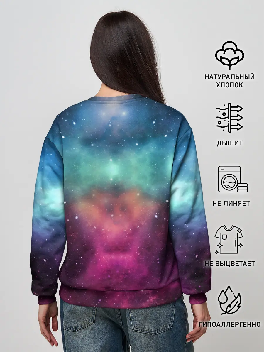 Женский свитшот / Кот с радугой и пиццей