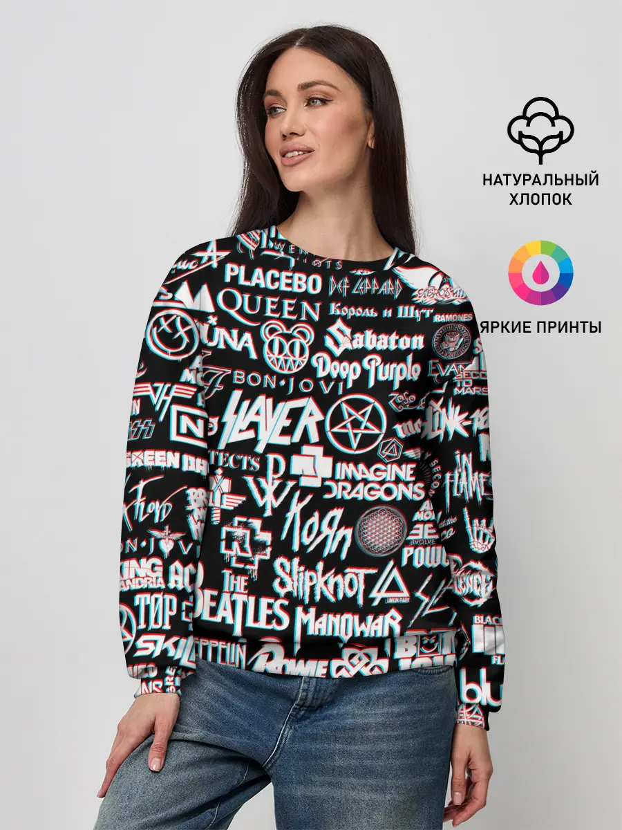 Женский свитшот / ЛОГОТИПЫ РОК ГРУПП GLITCH