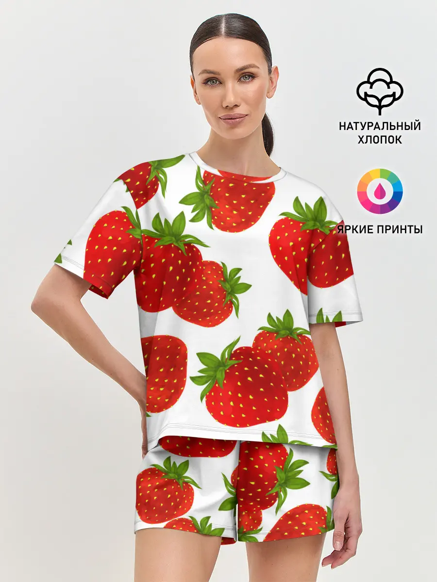 Женская пижама с шортами / Клубника