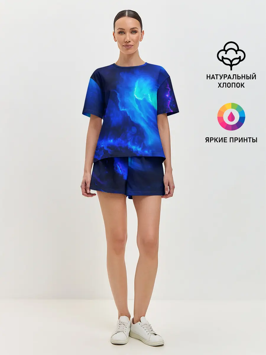 Женская пижама с шортами / СИНИЙ КОСМОС