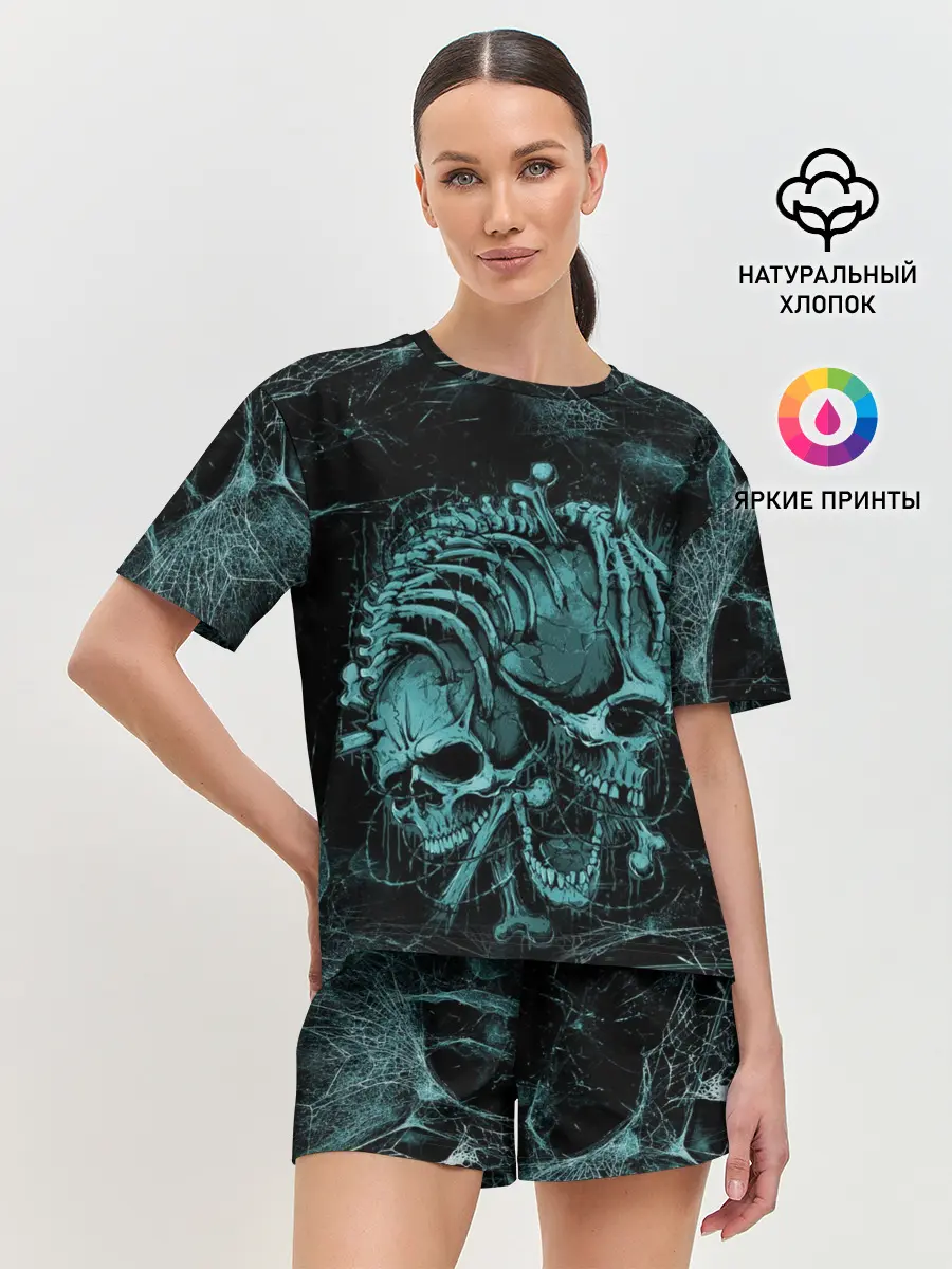 Женская пижама с шортами / two skulls