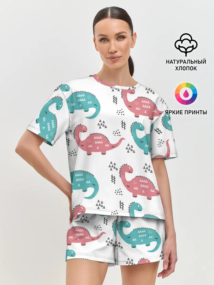 Женская пижама с шортами / Милые динозаврики