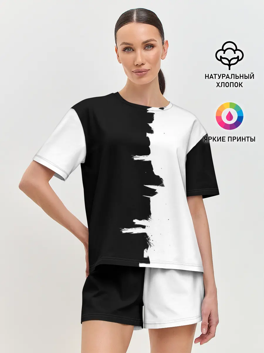 Женская пижама с шортами / Черным по белому