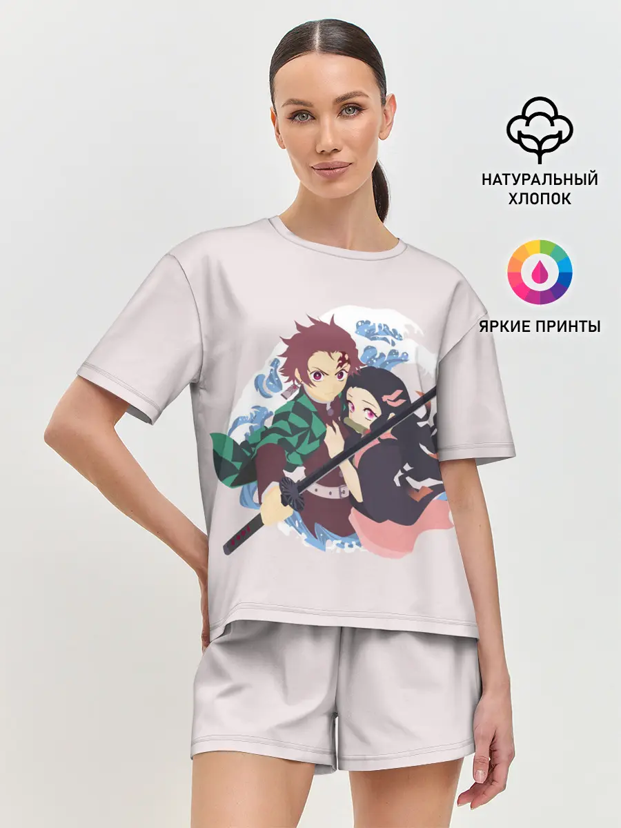 Женская пижама с шортами / Tanjirou & Nezuko