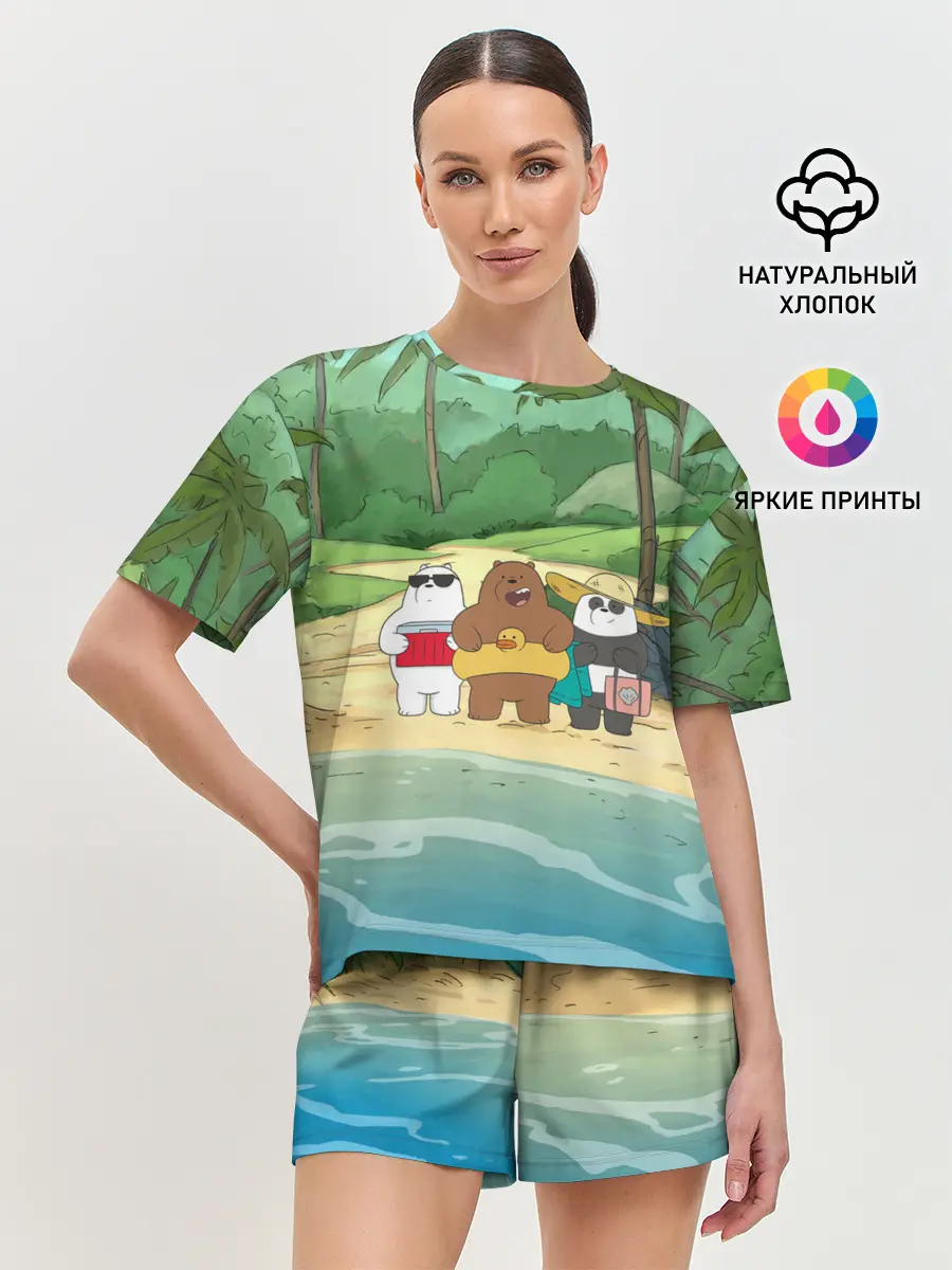 Женская пижама с шортами / Bears on the beach
