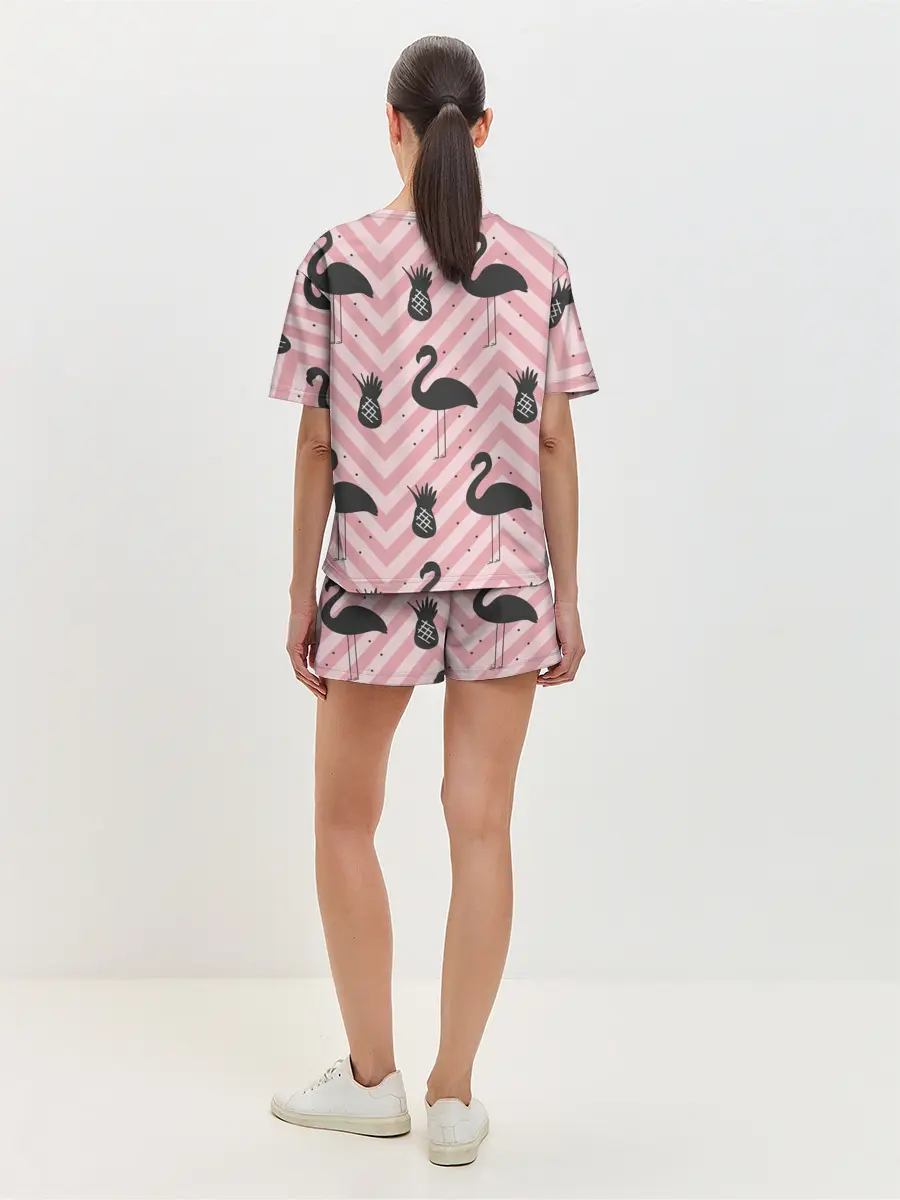Женская пижама с шортами / Черный фламинго