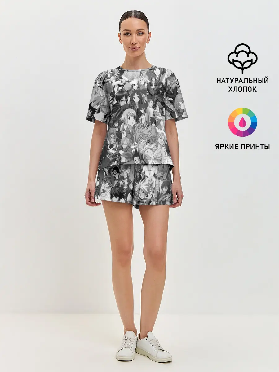 Женская пижама с шортами / МНОГО ЧЕРНО-БЕЛЫХ АНИМЕ ДЕВОЧЕК