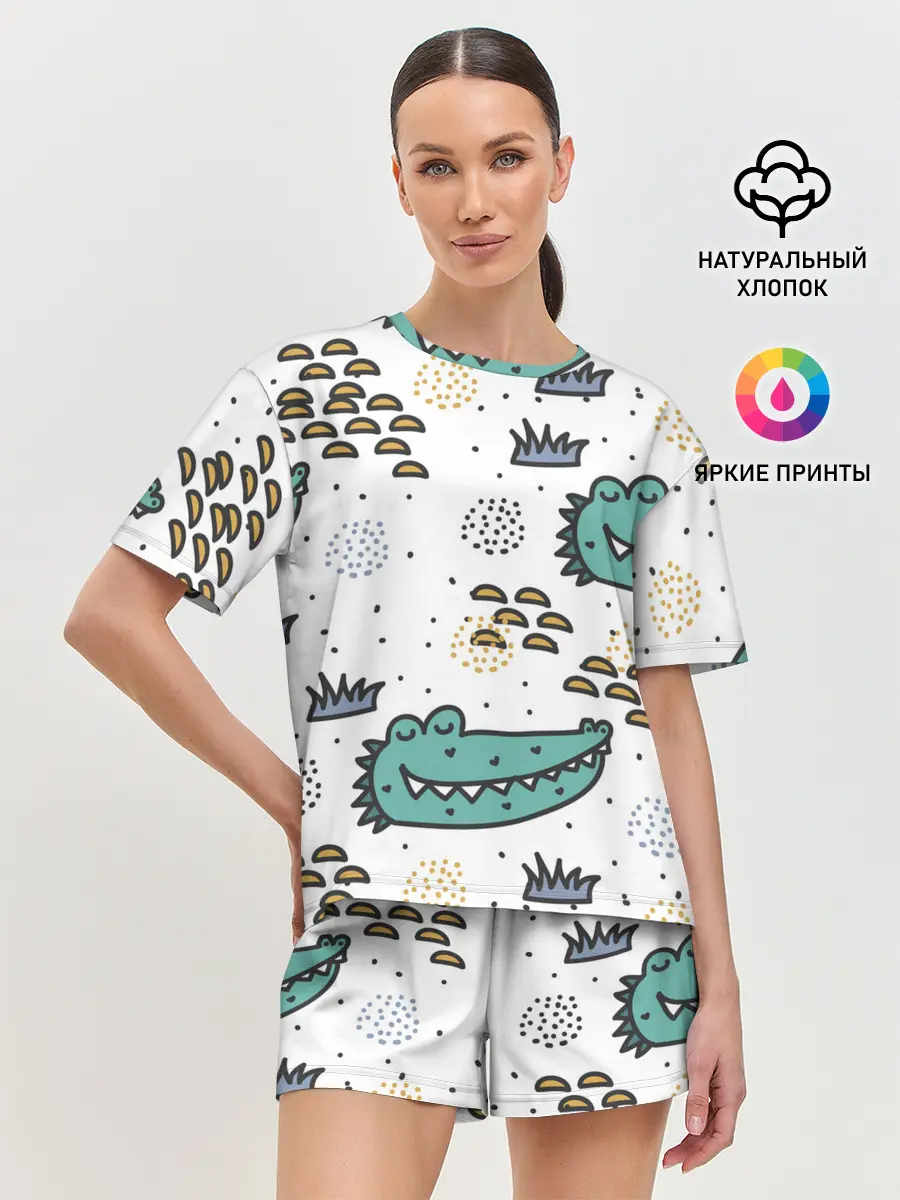 Женская пижама с шортами / Милый крокодил