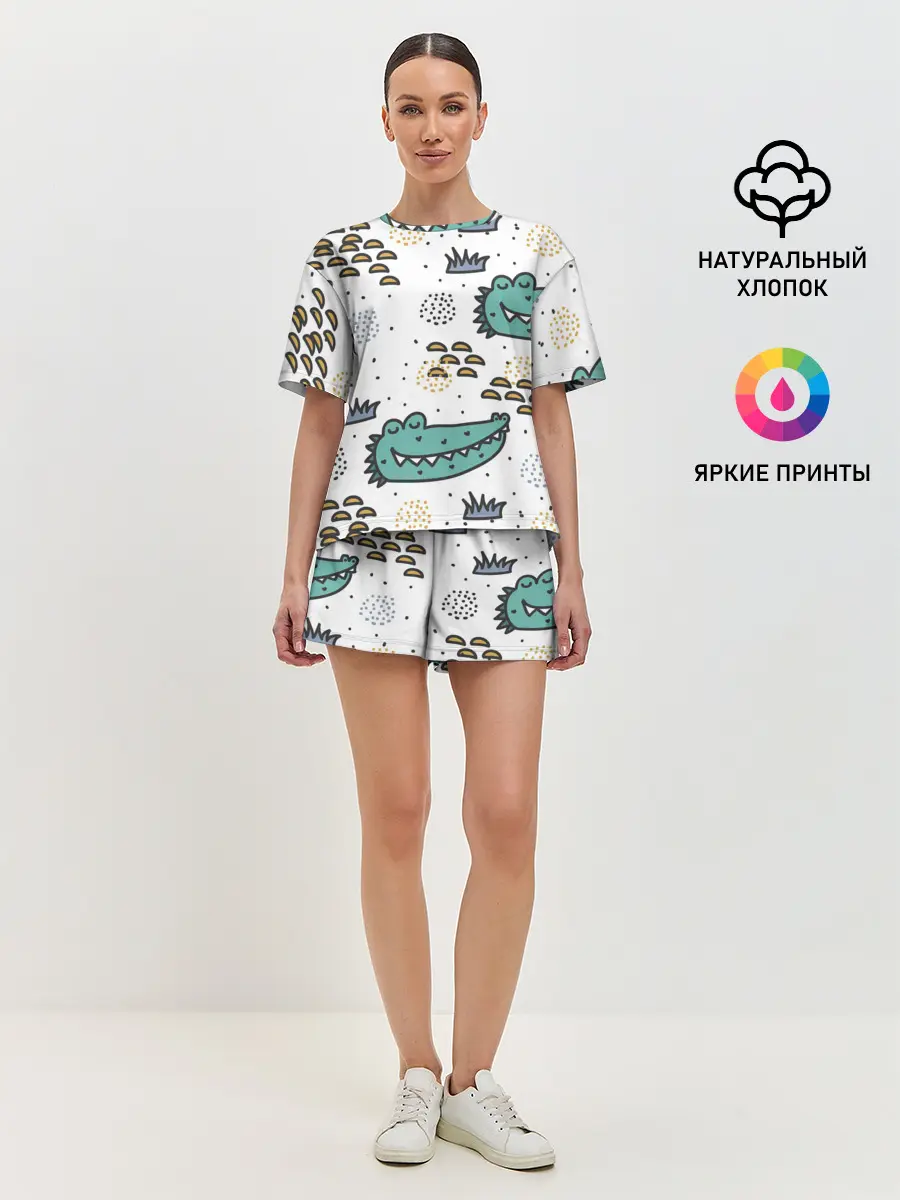 Женская пижама с шортами / Милый крокодил
