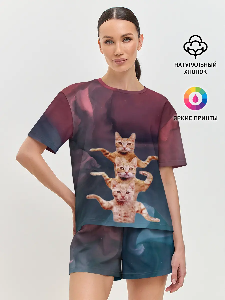 Женская пижама с шортами / Танцующие коты