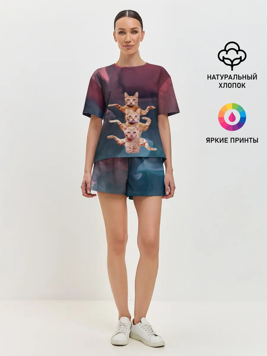 Женская пижама с шортами / Танцующие коты