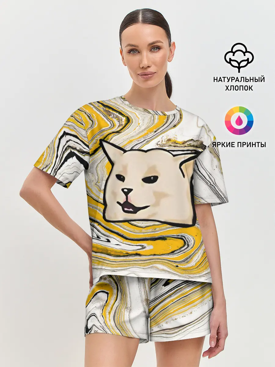 Женская пижама с шортами / woman yelling at cat