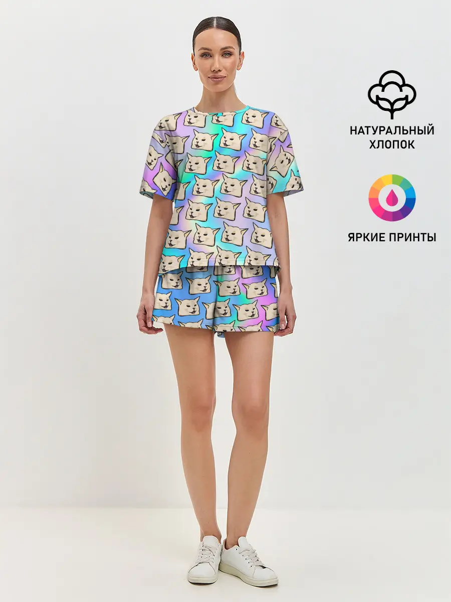 Женская пижама с шортами / woman yelling at cat