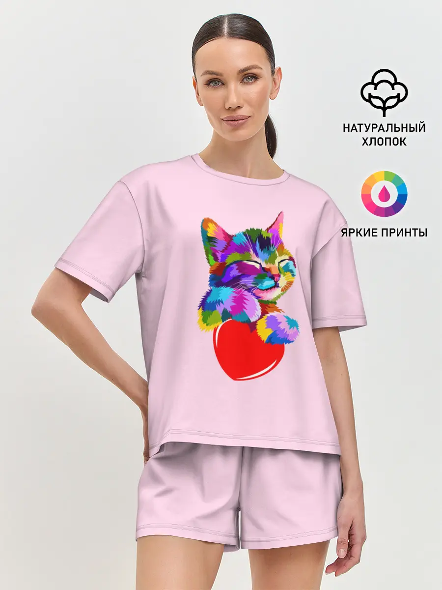 Женская пижама с шортами / Кот