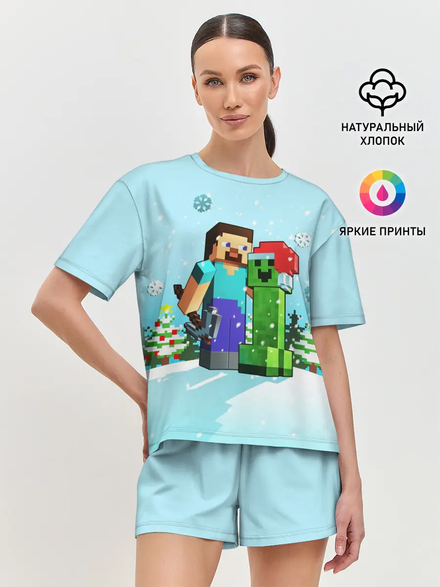 Женская пижама с шортами / MINECRAFT НОВОГОДНИЙ