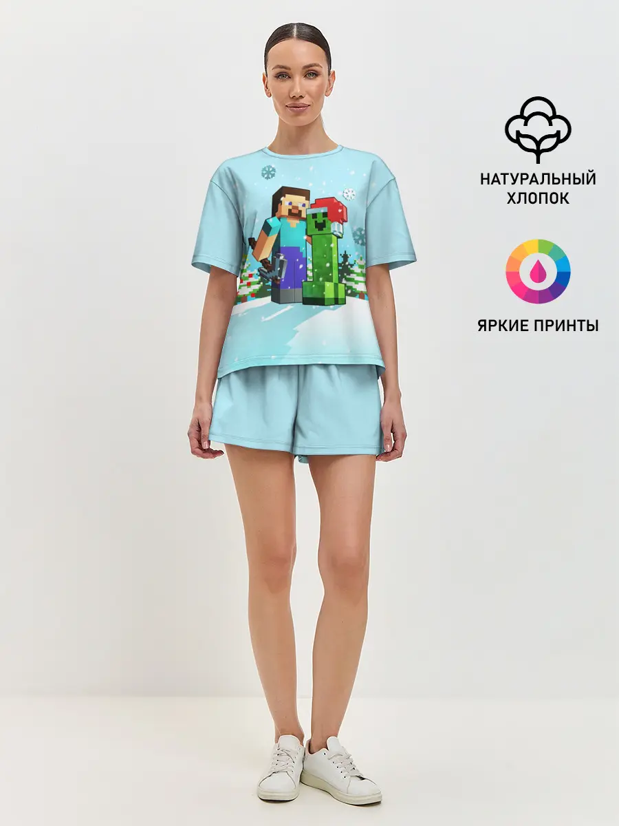 Женская пижама с шортами / MINECRAFT НОВОГОДНИЙ