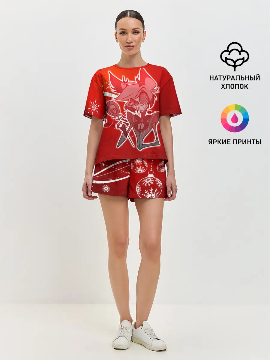 Женская пижама с шортами / Отель хазбин Новогодний