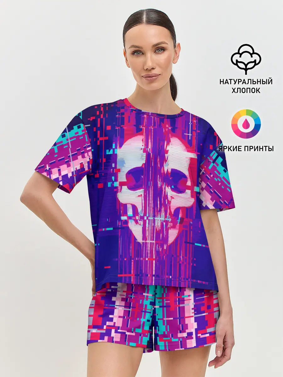 Женская пижама с шортами / Skull glitch