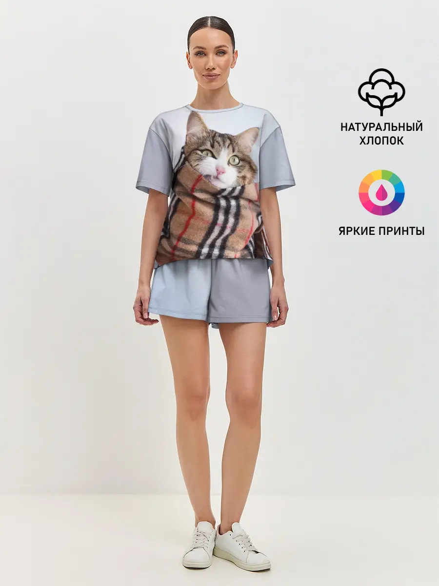 Женская пижама с шортами / Кот в шарфе
