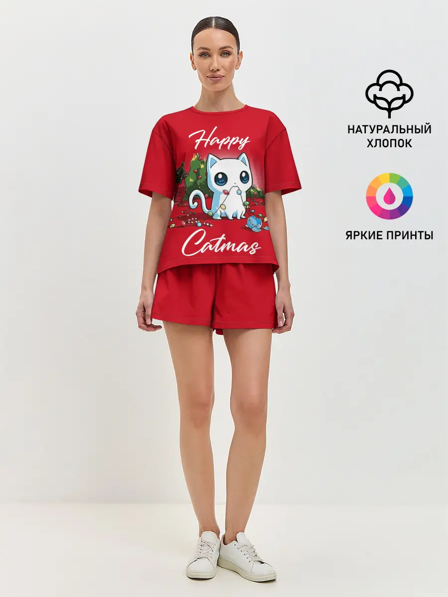 Женская пижама с шортами / Happy Catmas