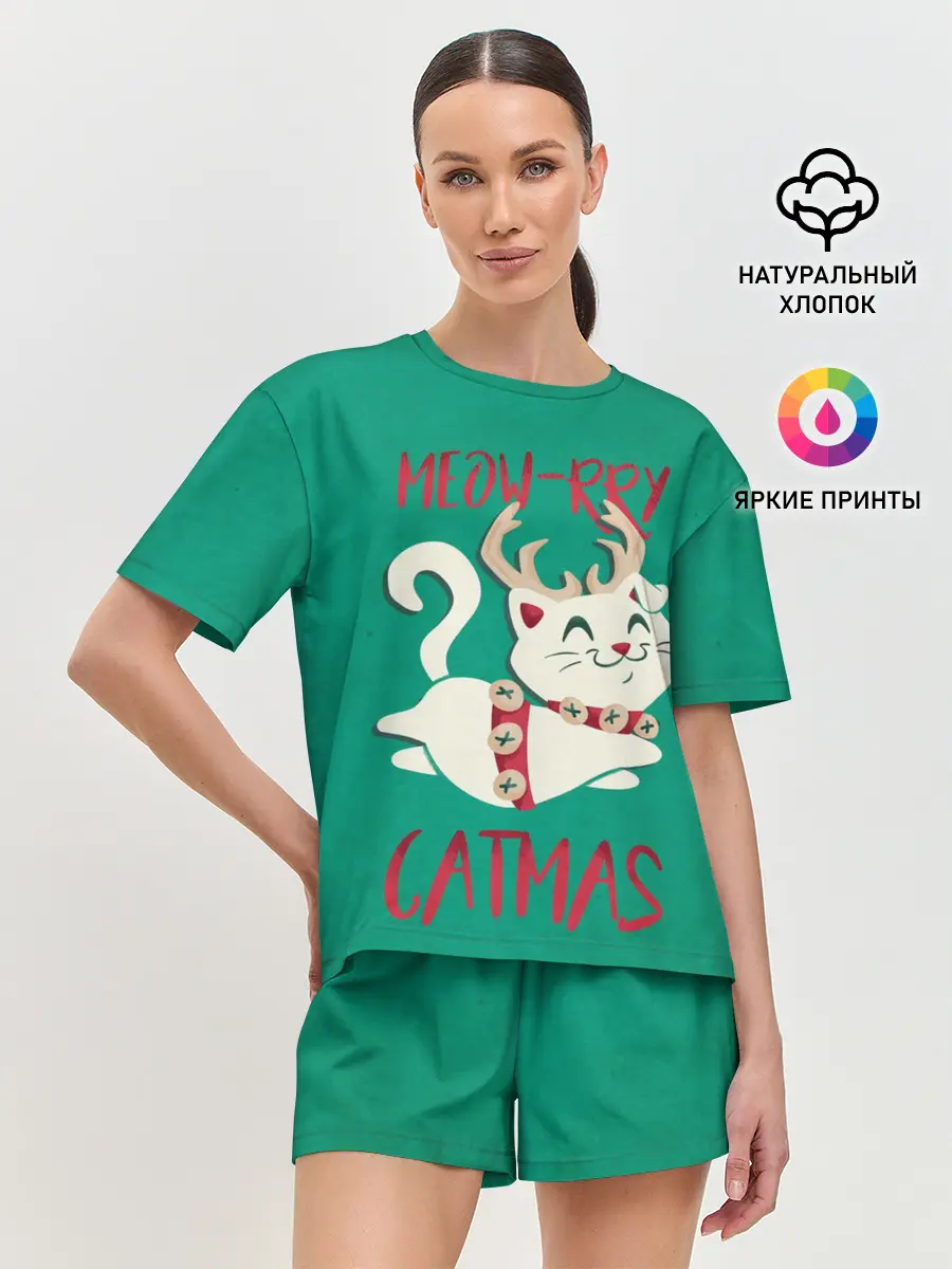 Женская пижама с шортами / Meow-rry Catmas