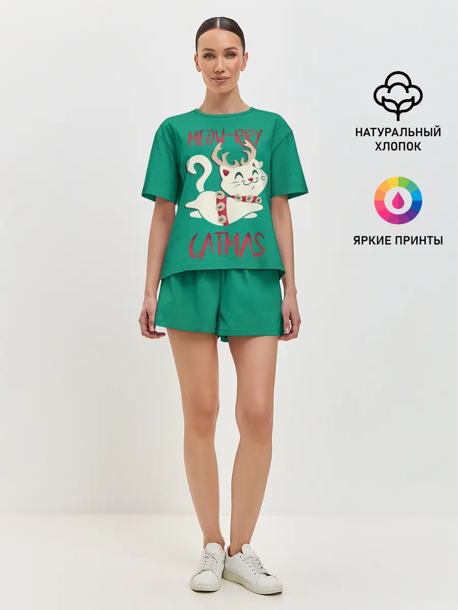 Женская пижама с шортами / Meow-rry Catmas