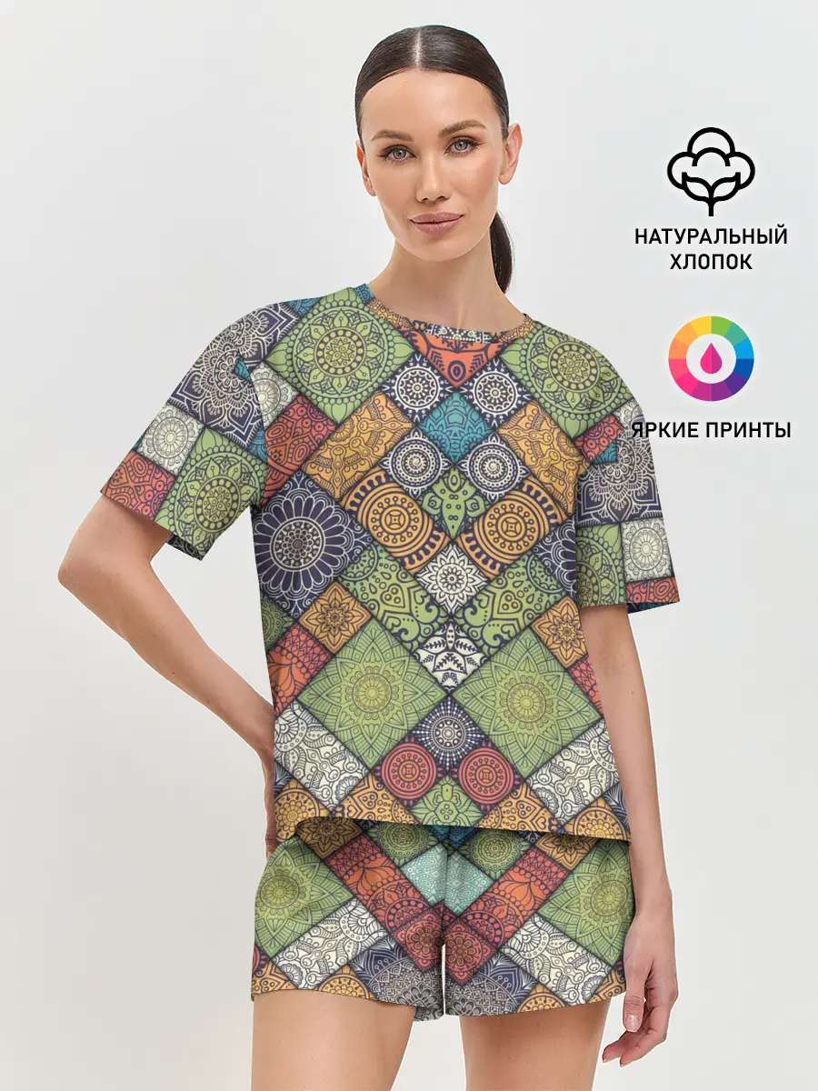 Женская пижама с шортами / Мандалы лоскутный печворк