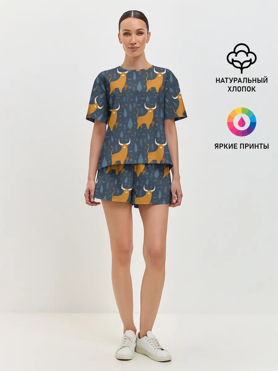 Женская пижама с шортами / Быки