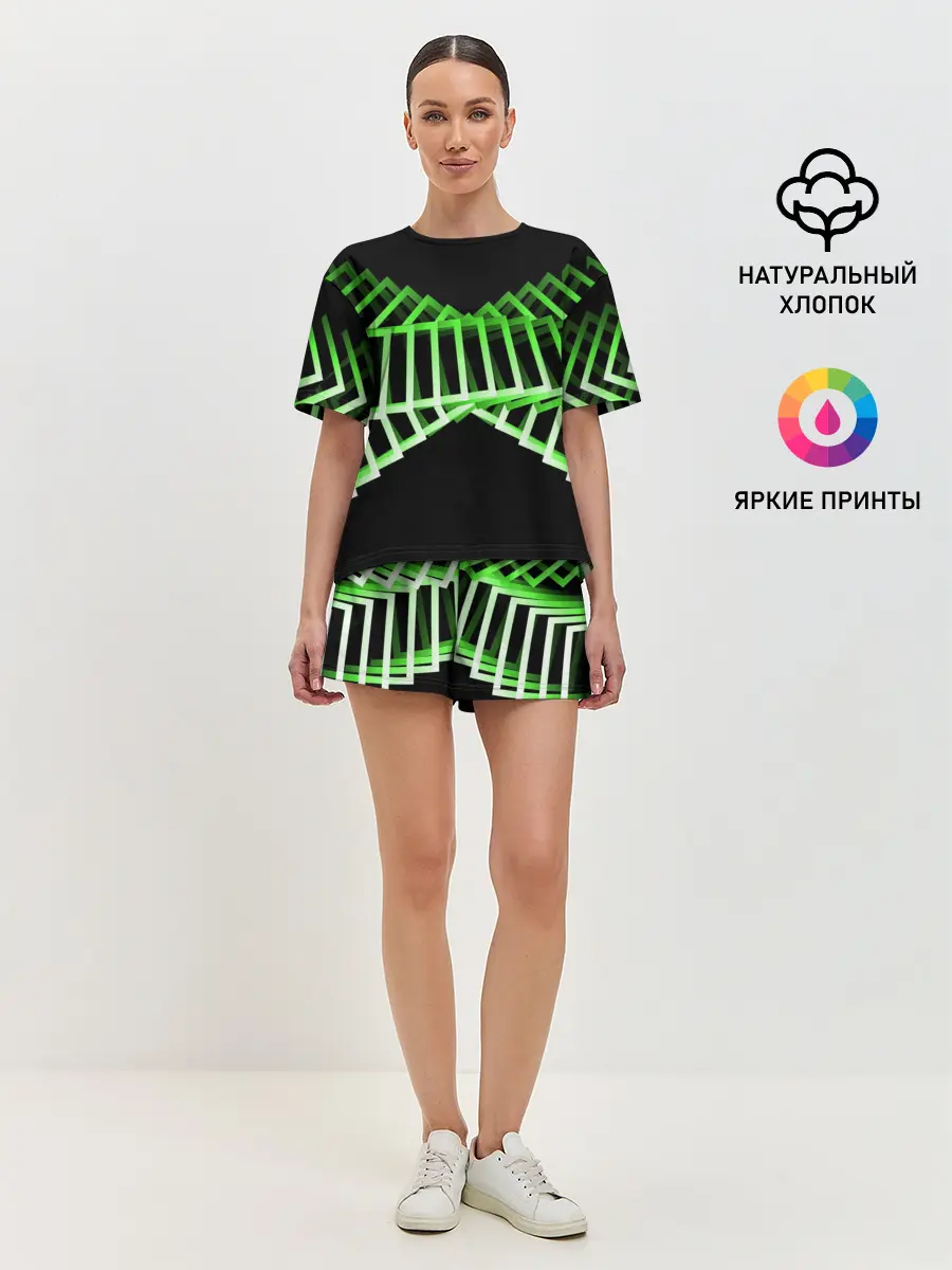 Женская пижама с шортами / Неоновые квадраты
