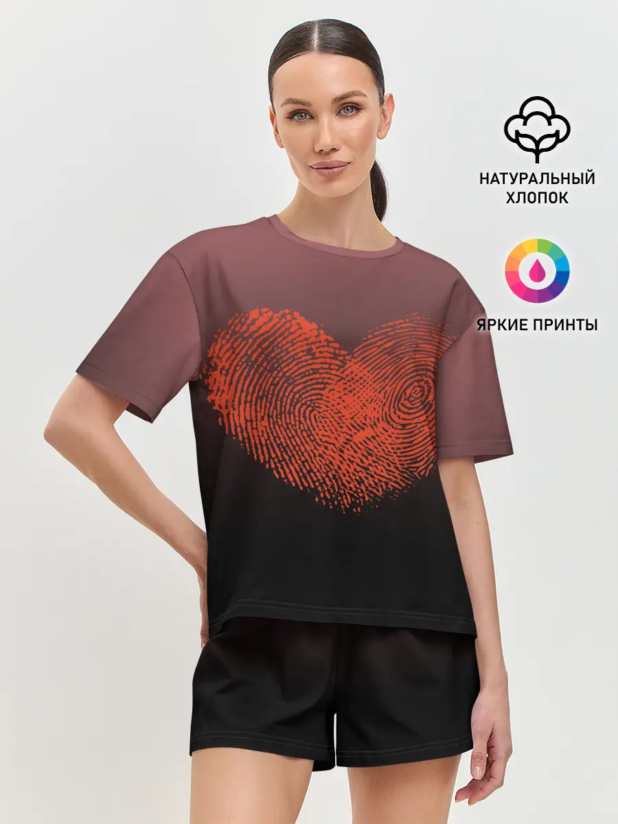 Женская пижама с шортами / Сердце из отпечатков пальцев