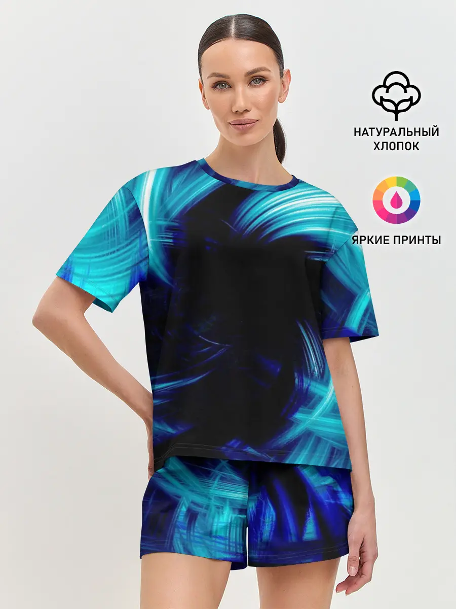 Женская пижама с шортами / Неоновый вихрь
