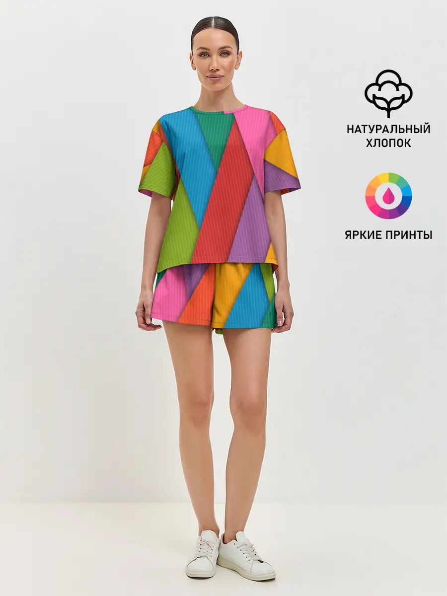 Женская пижама с шортами / Разноцветный узор