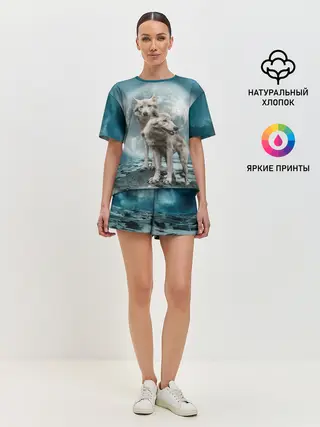 Женская пижама с шортами / Волки альбиносы