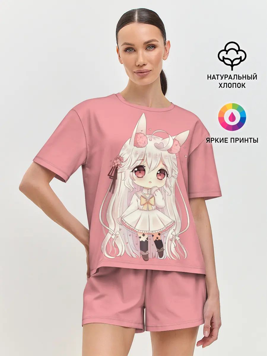 Женская пижама с шортами / Неко тян